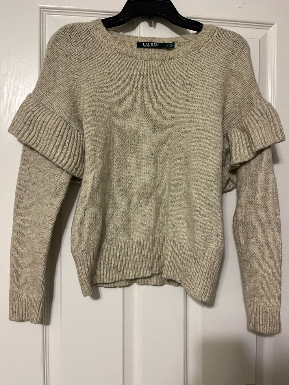 Ralph Lauren Cream Speckled Ruffle-Sleeve Sweater